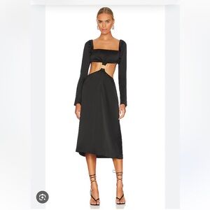 WeWoreWhat $99 Cut Out Midi Dress In Black Satin SIZE XL  0985